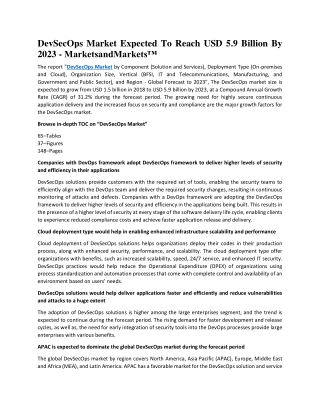 DevSecOps Market Expected To Reach USD 5.9 Billion By 2023 - MarketsandMarkets™