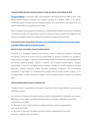 Trachoma Market Business Growth, Demand, Trends, Key Players and Outlook by 2027