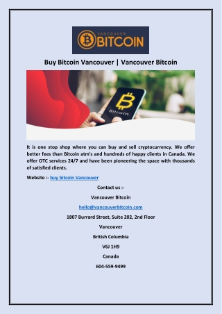 Buy Bitcoin Vancouver | Vancouver Bitcoin