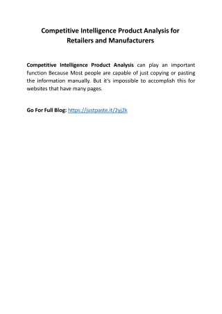 Competitive Intelligence Product Analysis for Retailers and Manufacturers