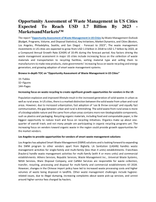 Opportunity Assessment of Waste Management in US Cities USD 1.7 Billion By 2023