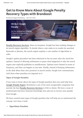 Get to Know More About Google Penalty Recovery Types with Brandoost