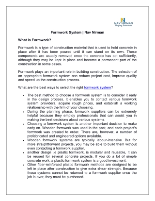 Formwork System | Navnirman