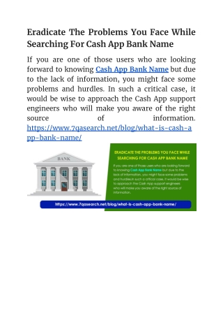 Eradicate The Problems You Face While Searching For Cash App Bank Name