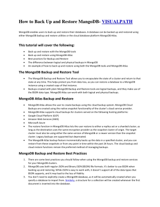 How to Back Up and Restore MongoDB- VISUALPATH
