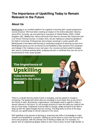 The Importance of Upskilling Today to Remain Relevant in the Future