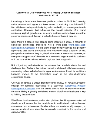Can We Still Use WordPress For Creating Complex Business Websites In 2022