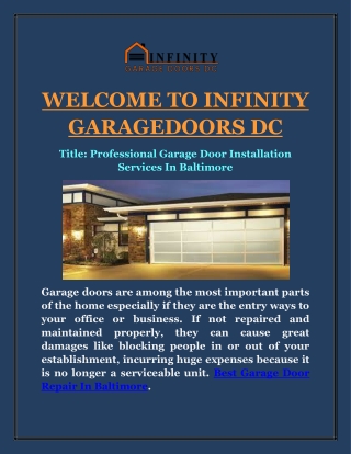 Professional Garage Door Installation Services In Baltimore