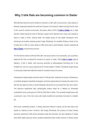 Why 3 bhk flats are becoming common in Dadar