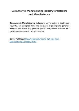 Data Analysis Manufacturing Industry for Retailers and Manufacturers