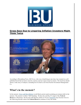 Gross Says Due to Lingering Inflation Investors Might Think Twice