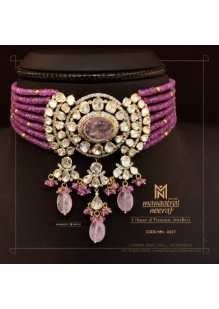 Beads Choker with Uncut Diamonds and Morganite Stones