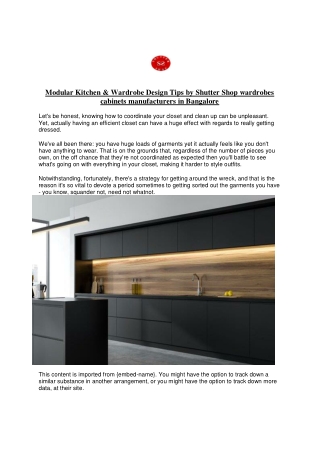 Modular Kitchen, Wardrobe Design Tips by Shutter Shop wardrobes cabinets manufacturers in Bangalore