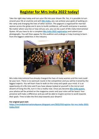 Register for Mrs India 2022 today!