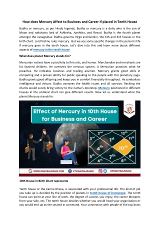 Mercury in Tenth House - Business and Career  - Kundli Analysis