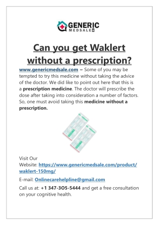 Can you get Waklert without a prescription