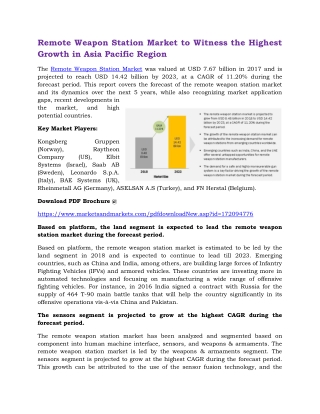 Remote Weapon Station Market to Witness the Highest Growth in Asia Pacific Region