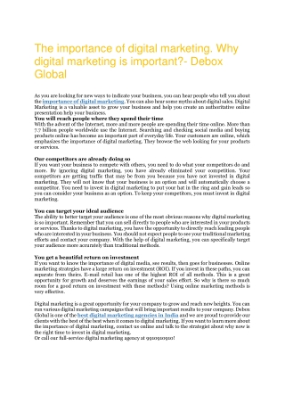 The Importance Of Digital Marketing. Why Digital Marketing is important?- Debox