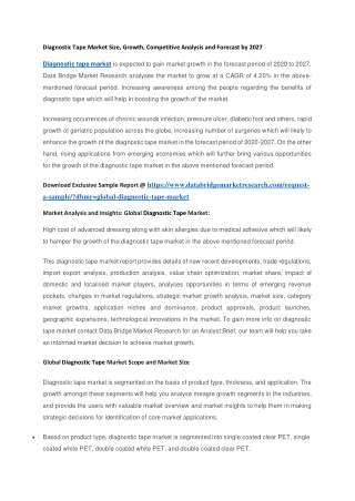 Diagnostic Tape Market Size, Growth, Competitive Analysis and Forecast by 2027