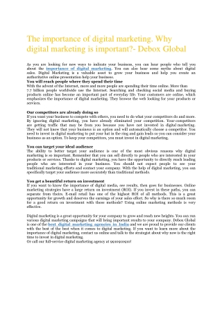 The Importance Of Digital Marketing. Why Digital Marketing is important?- Debox
