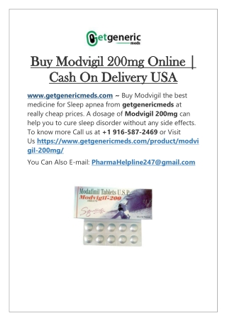 Buy Modvigil 200mg Online via Cash On Delivery USA