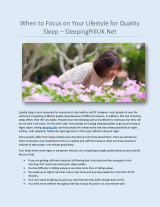 When to Focus on Your Lifestyle for Quality Sleep- SleepingPilluk.net