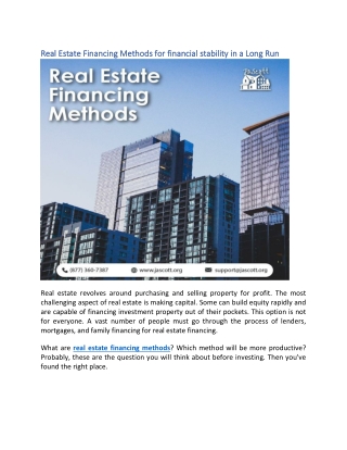 Real Estate Financing Methods for financial stability in a Long Run