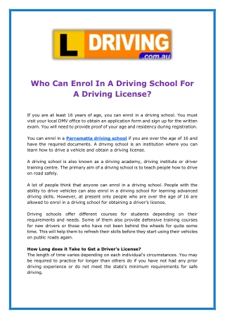 Who Can Enrol In A Driving School For A Driving License