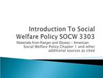 Introduction To Social Welfare Policy SOCW 3303
