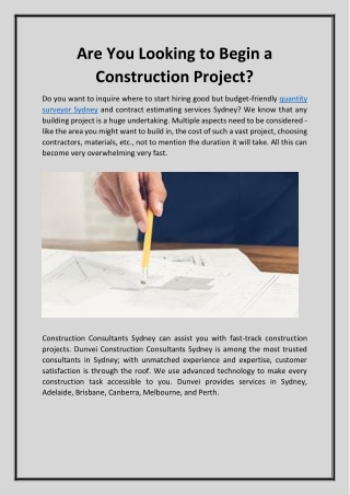 Are You Looking to Begin a Construction Project ?