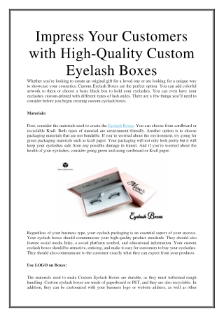 Impress Your Customers with High-Quality Custom Eyelash Boxes