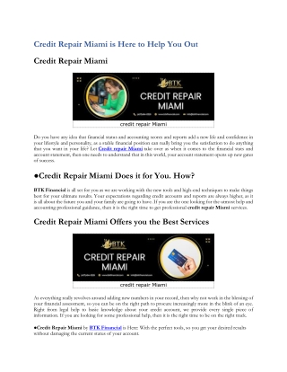 Credit Repair Miami is Here to Help You Out