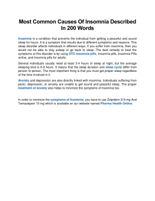 Most Common Causes Of Insomnia Described In 200 Words