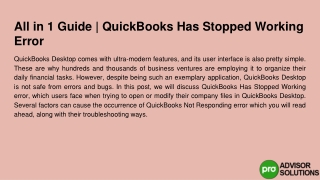 Multiple and Effective solutions to rectify the QuickBooks Has Stopped Working i