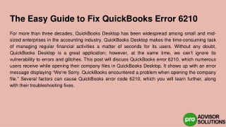 A not so technical guide you can use to fix QuickBooks Error 6210