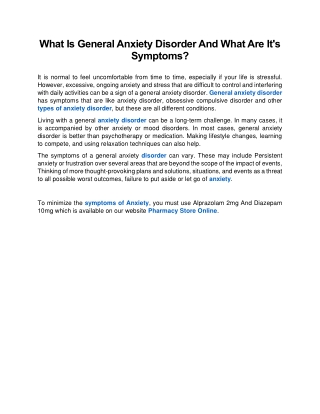 What Is General Anxiety Disorder And What Are It's Symptoms