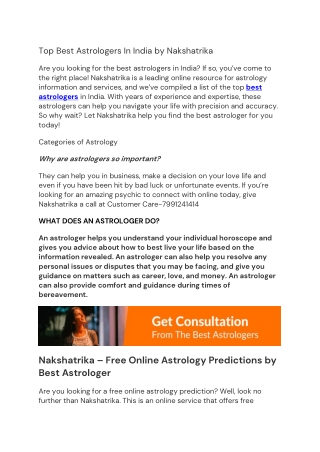 Top Best Astrologers In India by Nakshatrika