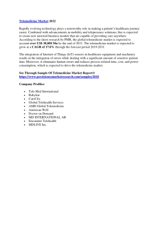global telemedicine market is expected to account over US$ 38,000 Mn by the end
