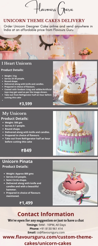 Unicorn Theme Cake Delivery in Delhi NCR - Flavours Guru