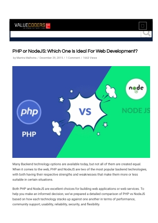PHP or NodeJS Which One Is Ideal For Web Development
