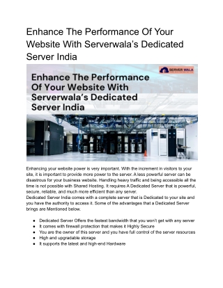 Enhance The Performance Of Your Website With Serverwala’s Dedicated Server India