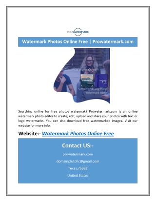 Watermark Photos Online Free | Prowatermark.com