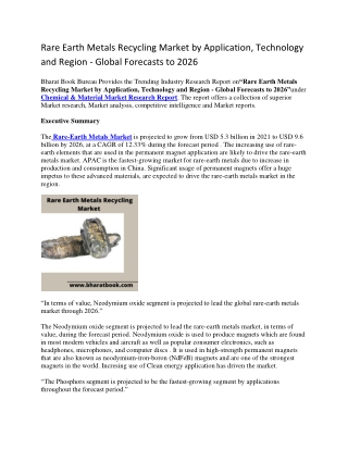 Rare Earth Metals Recycling Market by Application, Technology and Region - Global Forecasts to 2026-converted