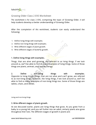 Growing Older Class 2 EVS Worksheet - Practice Worksheet - CBSE/ICSE