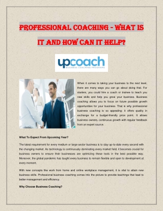 Professional Coaching - What Is It and How Can It Help