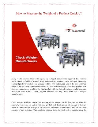 How to Measure the Weight of a Product Quickly?