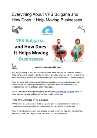 Everything About VPS Bulgaria and How Does It Help Moving Businesses