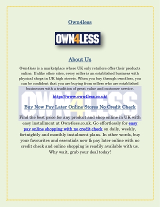 Buy Now Pay Later Online Stores No Credit Check