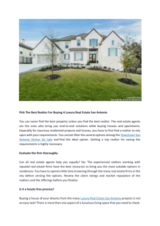 Pick The Best Realtor For Buying A Luxury Real Estate San Antonio 
