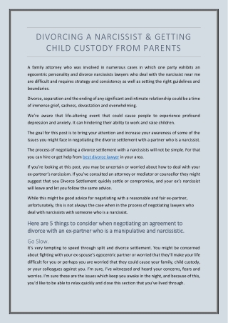 Divorcing a Narcissist and Getting Child Custody From Parents